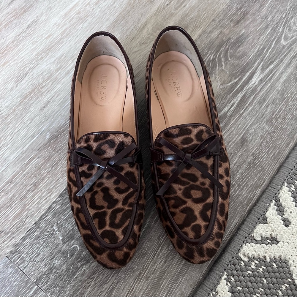 J. Crew collection academy loafers leopard print calf hair